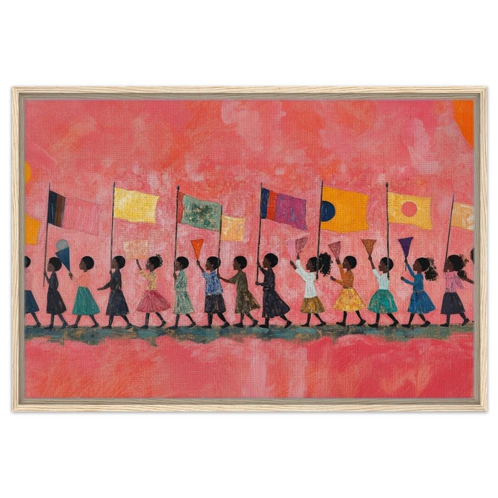 Black Children Marching Canvas Print - Unity & Empowerment Artwork for Living Rooms & Classrooms Decor - MoomZee Artwork -