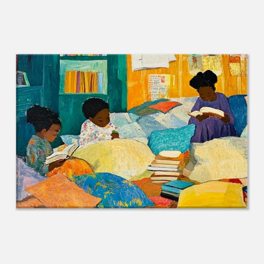 Black Children Reading Canvas Print – Kids Room & Home Library Decor - MoomZee Artwork -