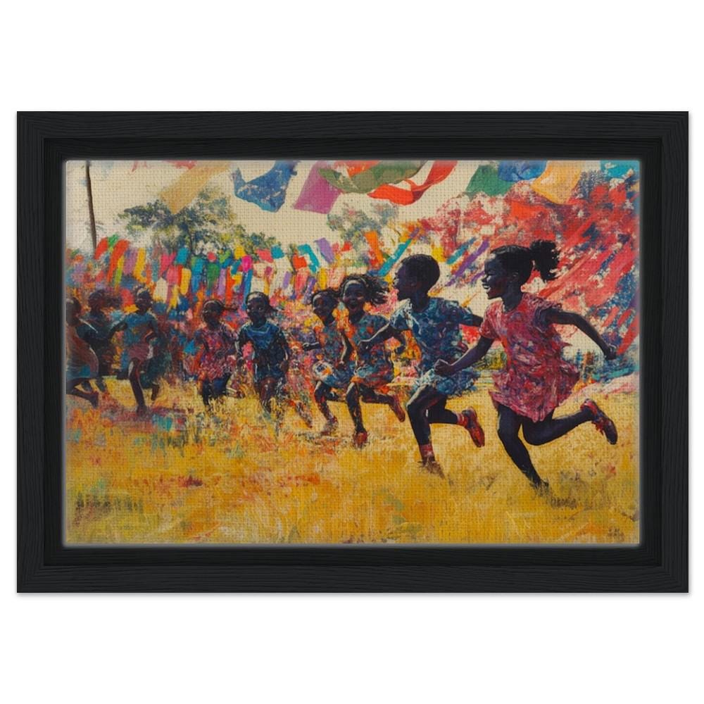 Black Children's Framed Canvas Print - Kids Room & Play Area Decor - Vibrant Cultural Artwork for Living Spaces - MoomZee Artwork -