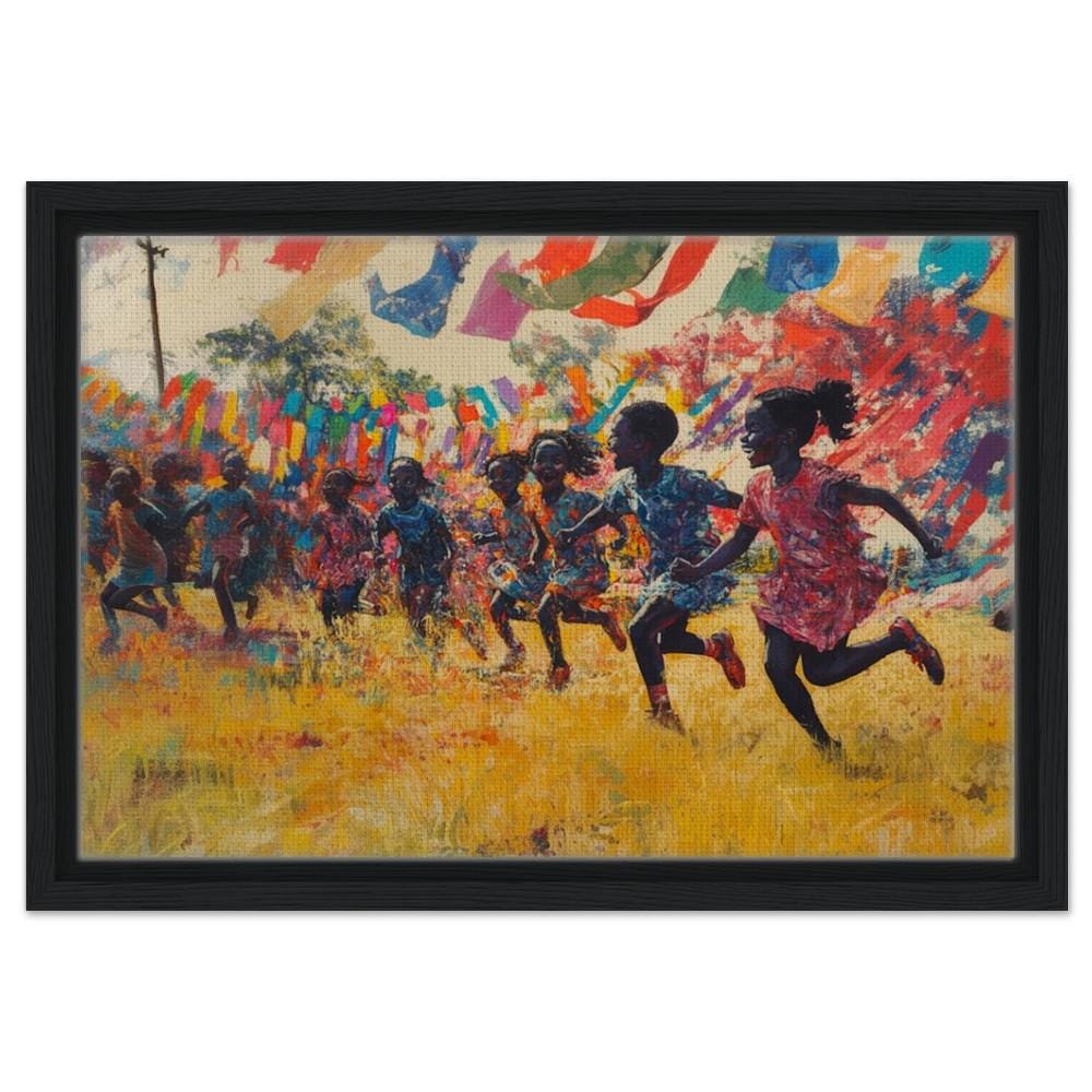 Black Children's Framed Canvas Print - Kids Room & Play Area Decor - Vibrant Cultural Artwork for Living Spaces - MoomZee Artwork -