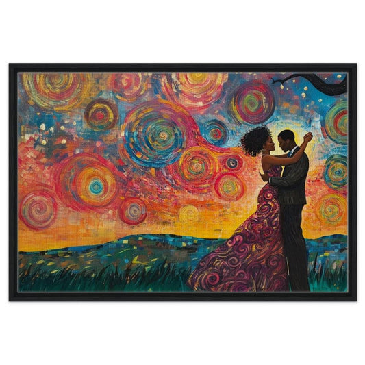 Black Couple Dancing Canvas Print - Romantic Home Decor for Living Room, Bedroom, or Wedding Venue - MoomZee Artwork -