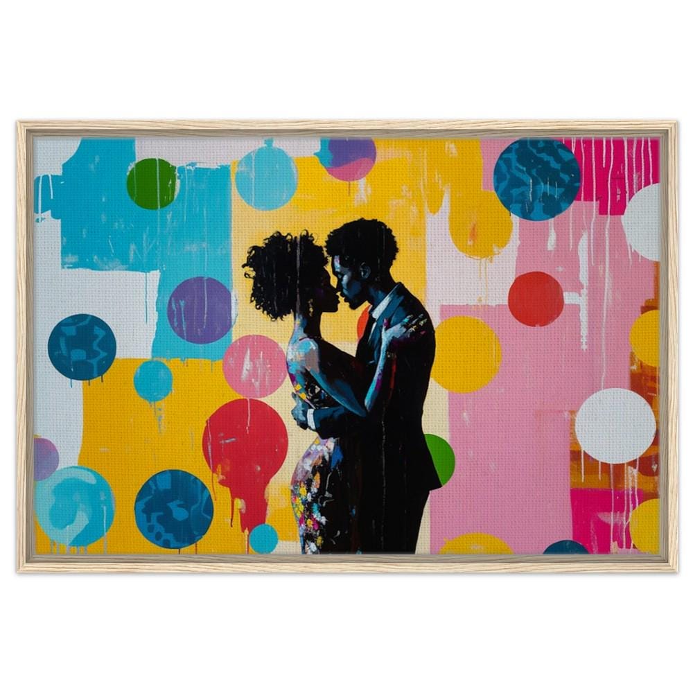 Black Couple Embracing Canvas Print – Romantic Home Decor | Vibrant African American Art for Modern Spaces - MoomZee Artwork -