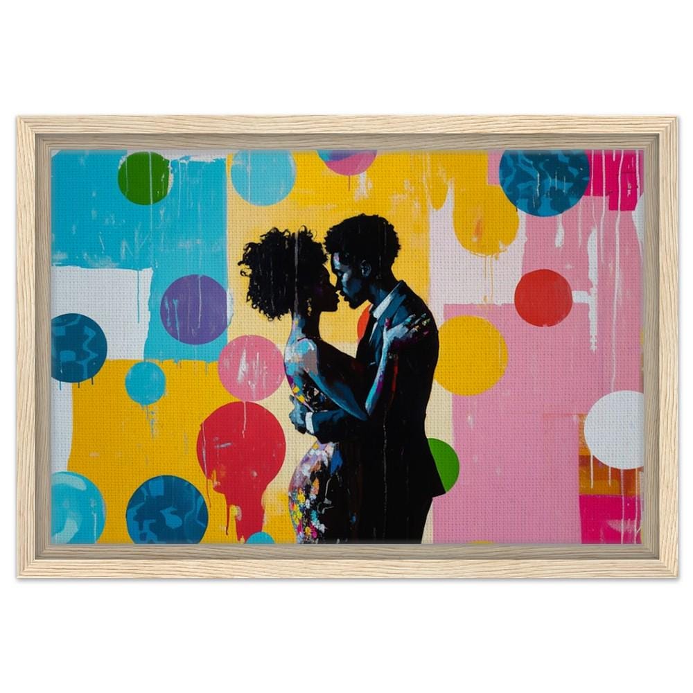 Black Couple Embracing Canvas Print – Romantic Home Decor | Vibrant African American Art for Modern Spaces - MoomZee Artwork -