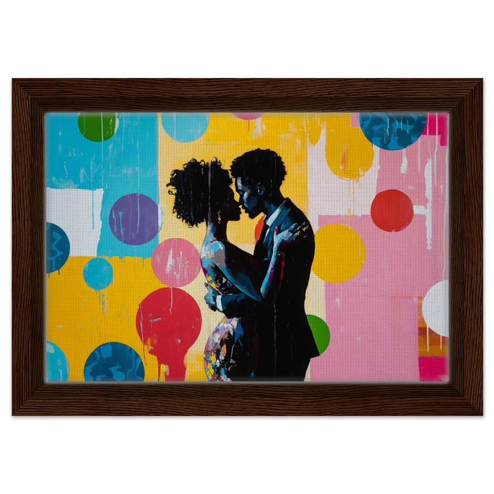 Black Couple Embracing Canvas Print – Romantic Home Decor | Vibrant African American Art for Modern Spaces - MoomZee Artwork -