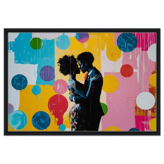 Black Couple Embracing Canvas Print – Romantic Home Decor | Vibrant African American Art for Modern Spaces - MoomZee Artwork -