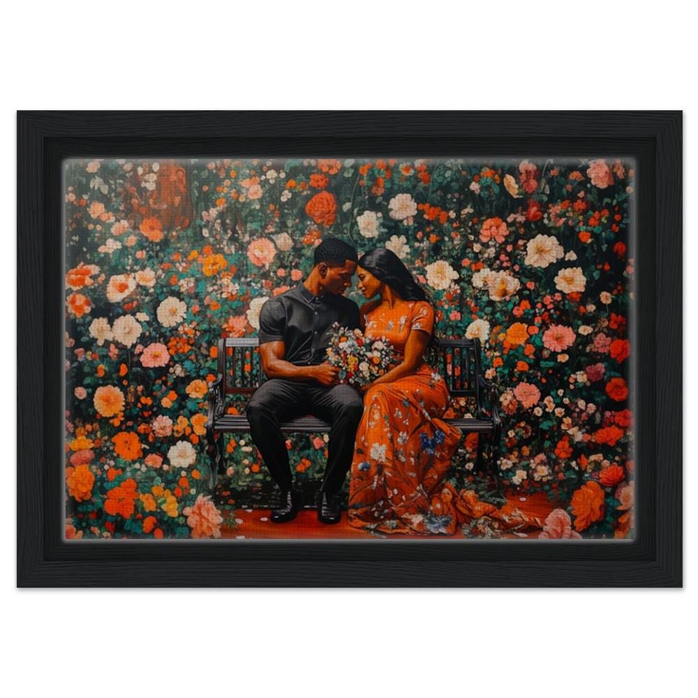 Black Couple Garden Canvas Print - Romantic Home Decor for Living Room & Bedroom - African American Love Story Art - Perfect Wedding & Anniversary Gift - MoomZee Artwork -