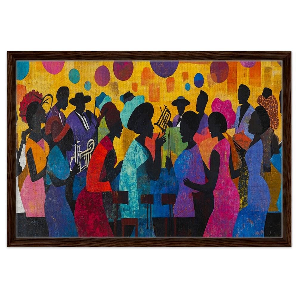 Black Family Reunion Jazz Canvas Print - Framed Art for Living Room Decor - MoomZee Artwork -