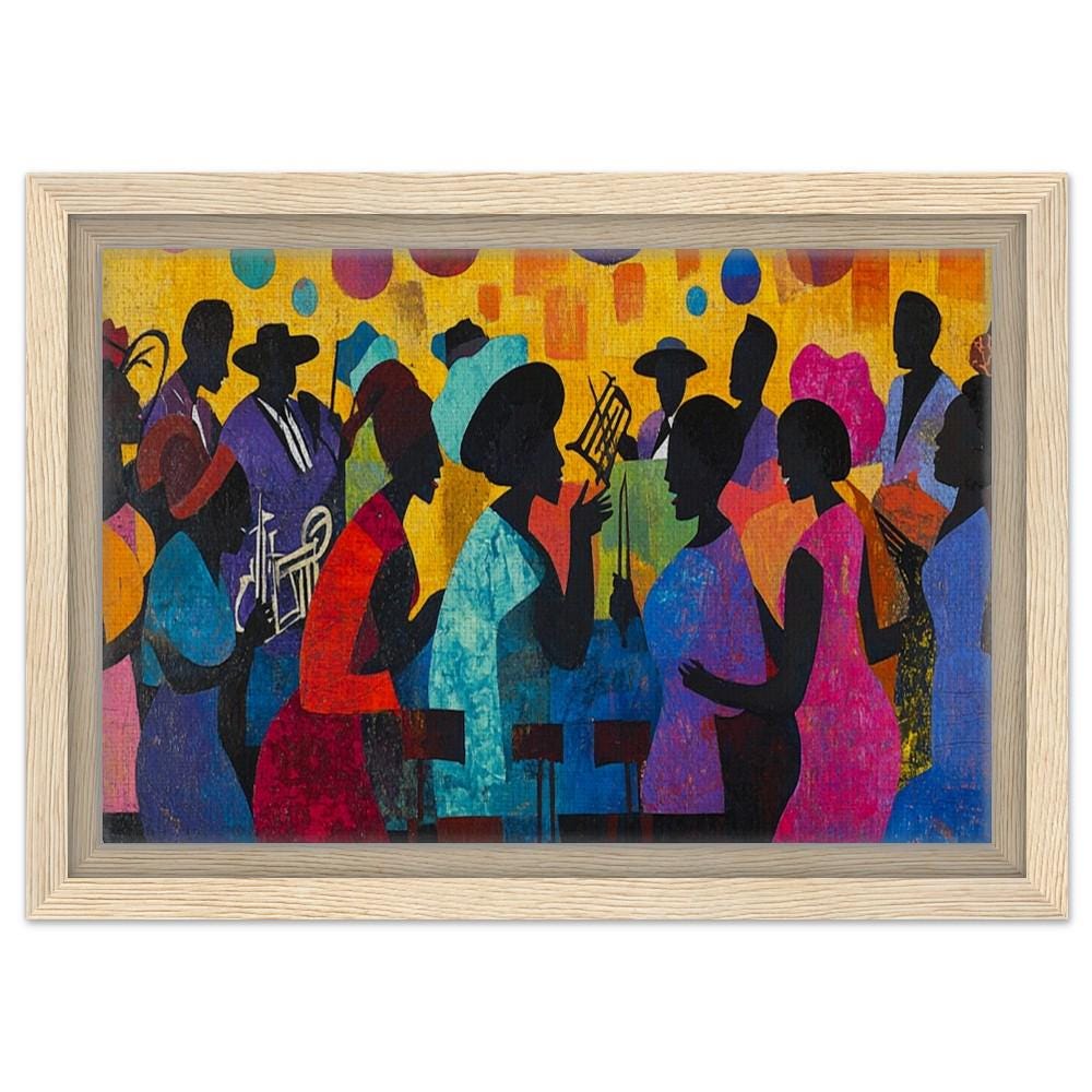 Black Family Reunion Jazz Canvas Print - Framed Art for Living Room Decor - MoomZee Artwork -