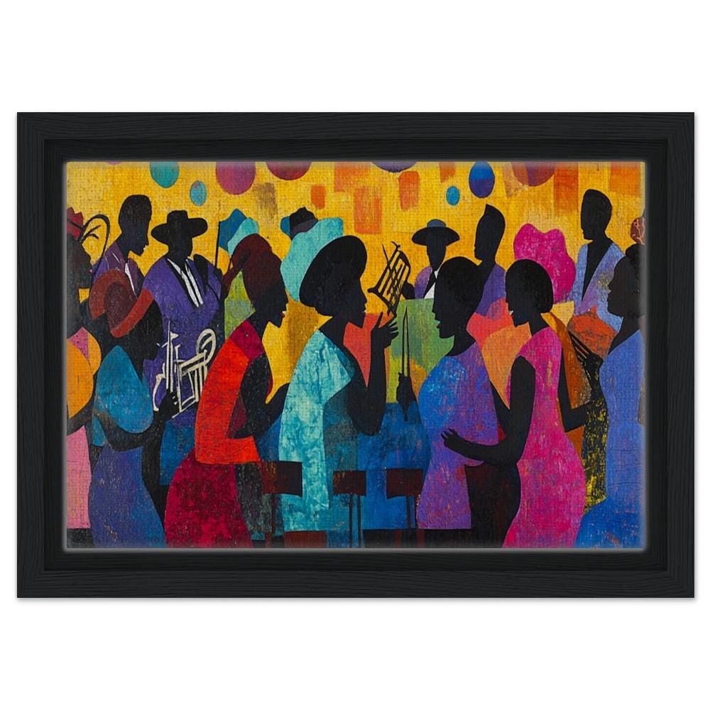 Black Family Reunion Jazz Canvas Print - Framed Art for Living Room Decor - MoomZee Artwork -