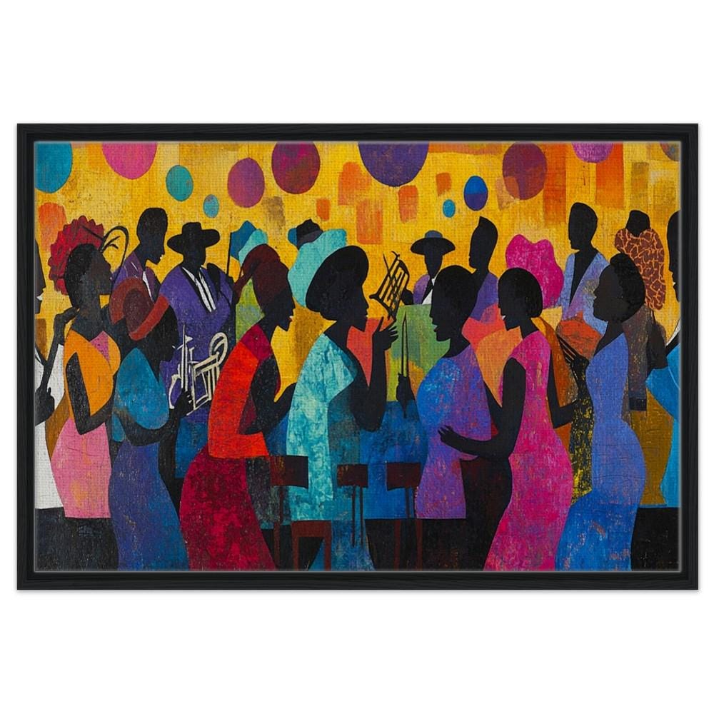 Black Family Reunion Jazz Canvas Print - Framed Art for Living Room Decor - MoomZee Artwork -