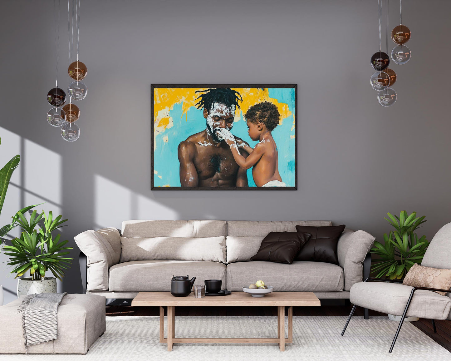 Black Father and Child Canvas Print - Heartwarming Family Moment Nursery Wall Art for Family Room Decor - MoomZee Artwork -