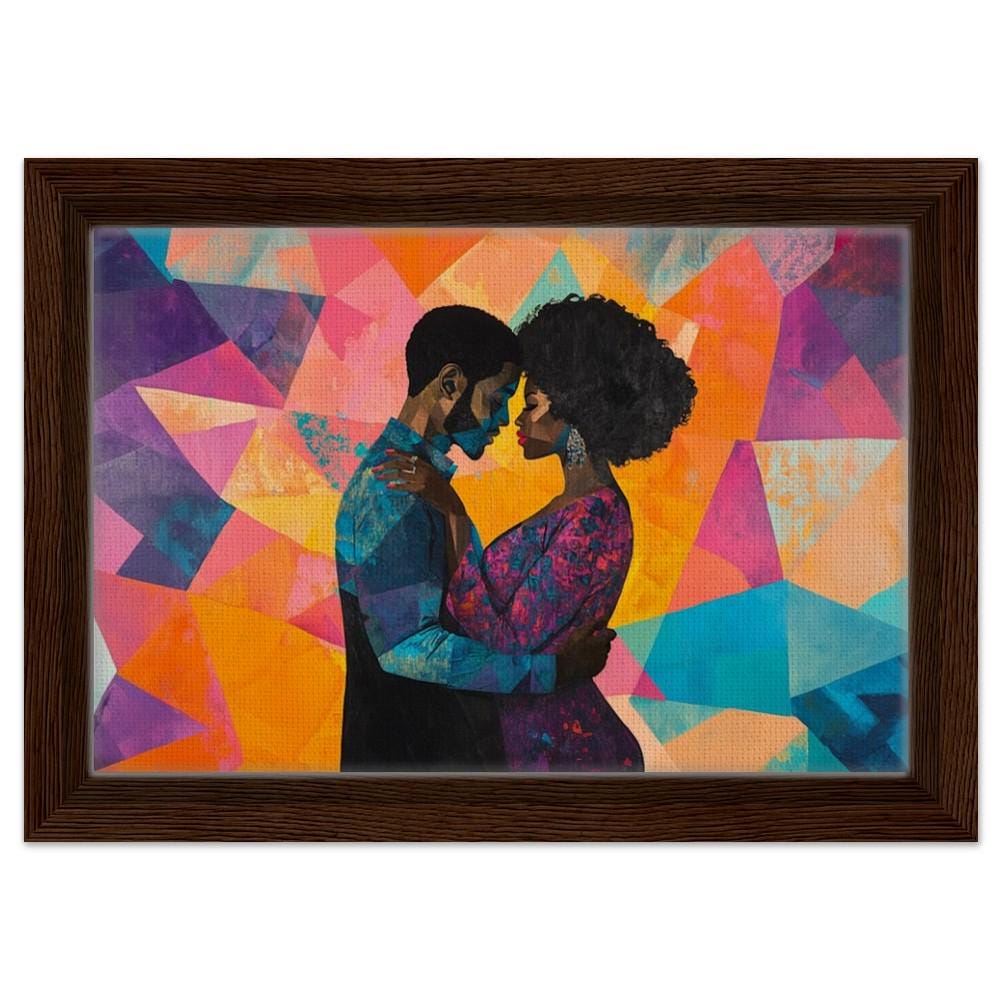 Black Love Framed Canvas Print - Vibrant Abstract Art for Romantic Home Decor - MoomZee Artwork -