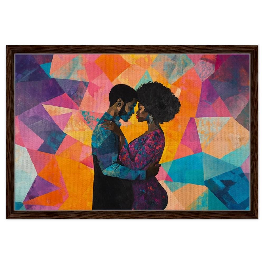 Black Love Framed Canvas Print - Vibrant Abstract Art for Romantic Home Decor - MoomZee Artwork -