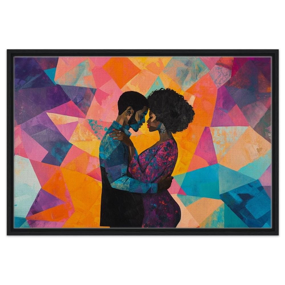 Black Love Framed Canvas Print - Vibrant Abstract Art for Romantic Home Decor - MoomZee Artwork -