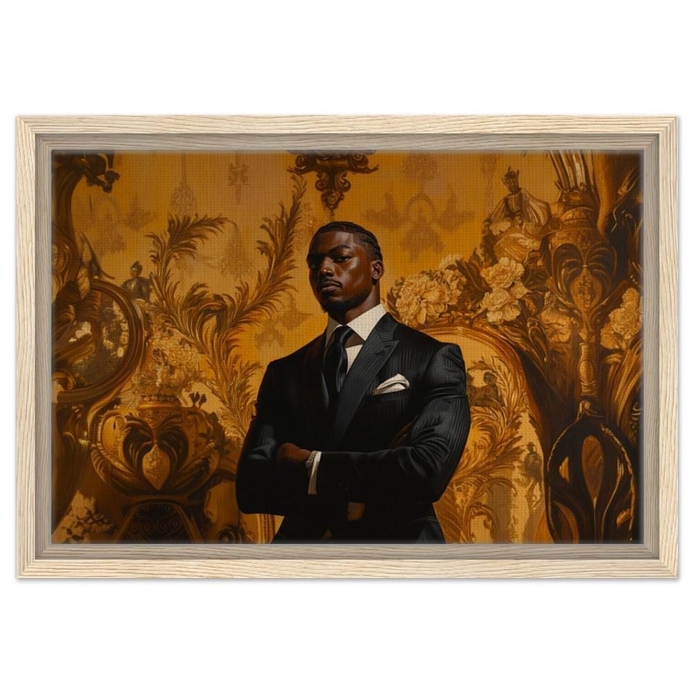 Black Man in Suit Framed Canvas Print | Modern Royalty Decor | Living Room & Office Art - MoomZee Artwork -