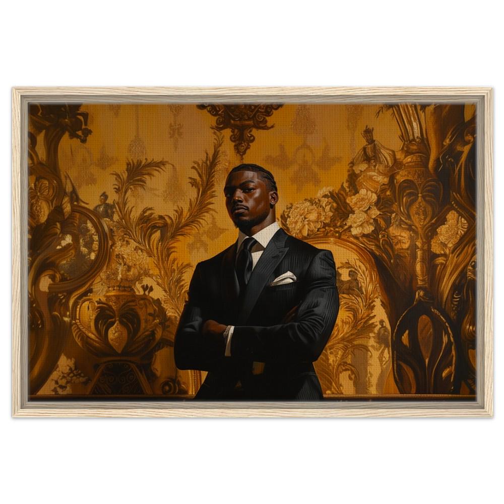 Black Man in Suit Framed Canvas Print | Modern Royalty Decor | Living Room & Office Art - MoomZee Artwork -