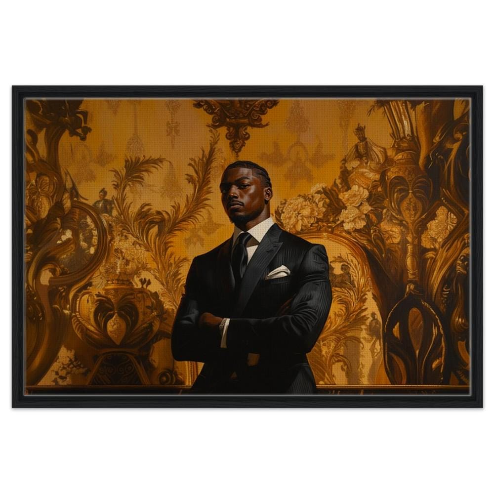 Black Man in Suit Framed Canvas Print | Modern Royalty Decor | Living Room & Office Art - MoomZee Artwork -