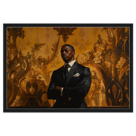 Black Man in Suit Framed Canvas Print | Modern Royalty Decor | Living Room & Office Art - MoomZee Artwork -