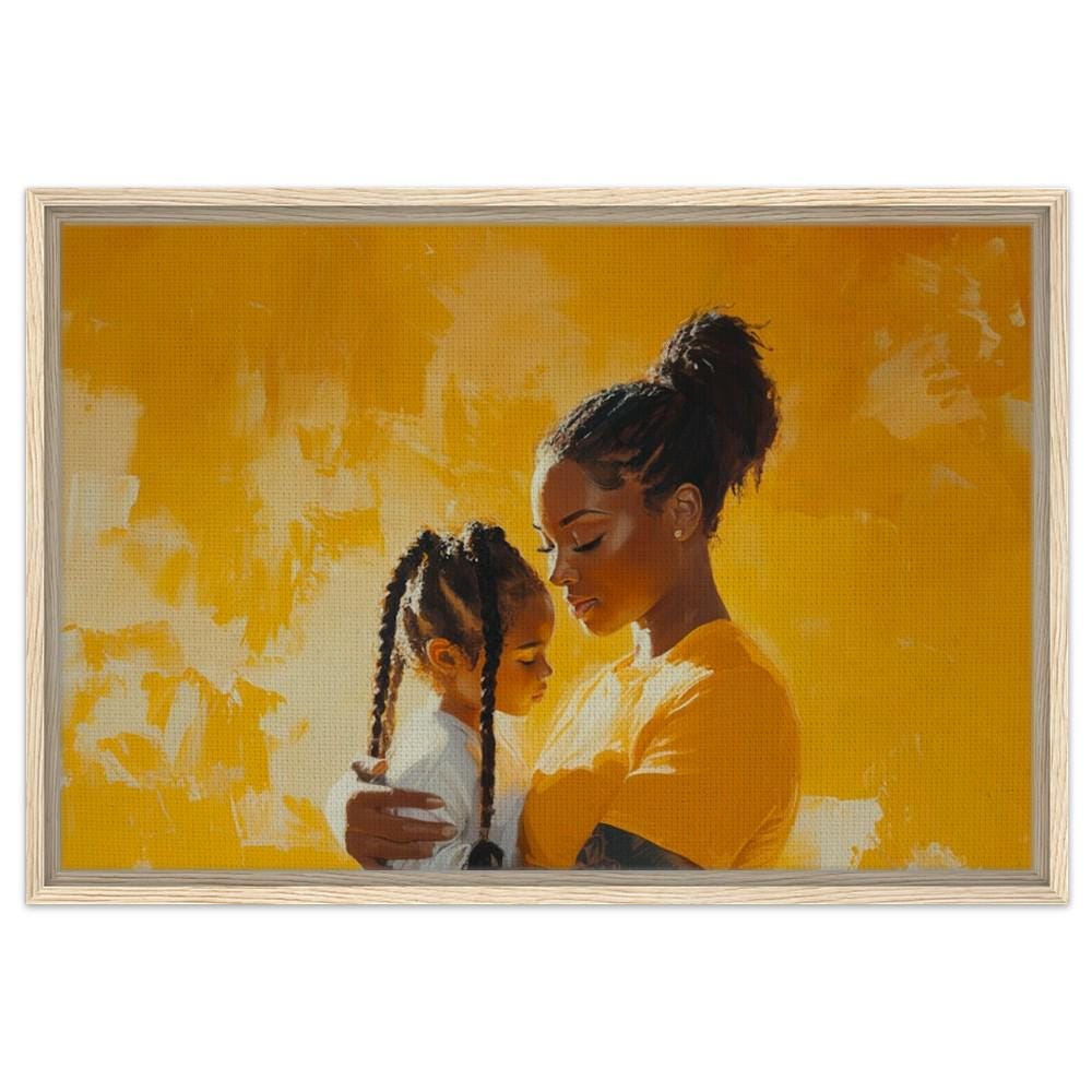 Black Mother and Child Canvas Print - Emotional Nursery & Family Room Decor - MoomZee Artwork -