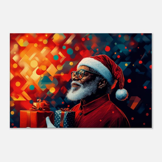 Black Santa Abstract Christmas Canvas Print - Holiday Wall Decor for Living Room - MoomZee Artwork -