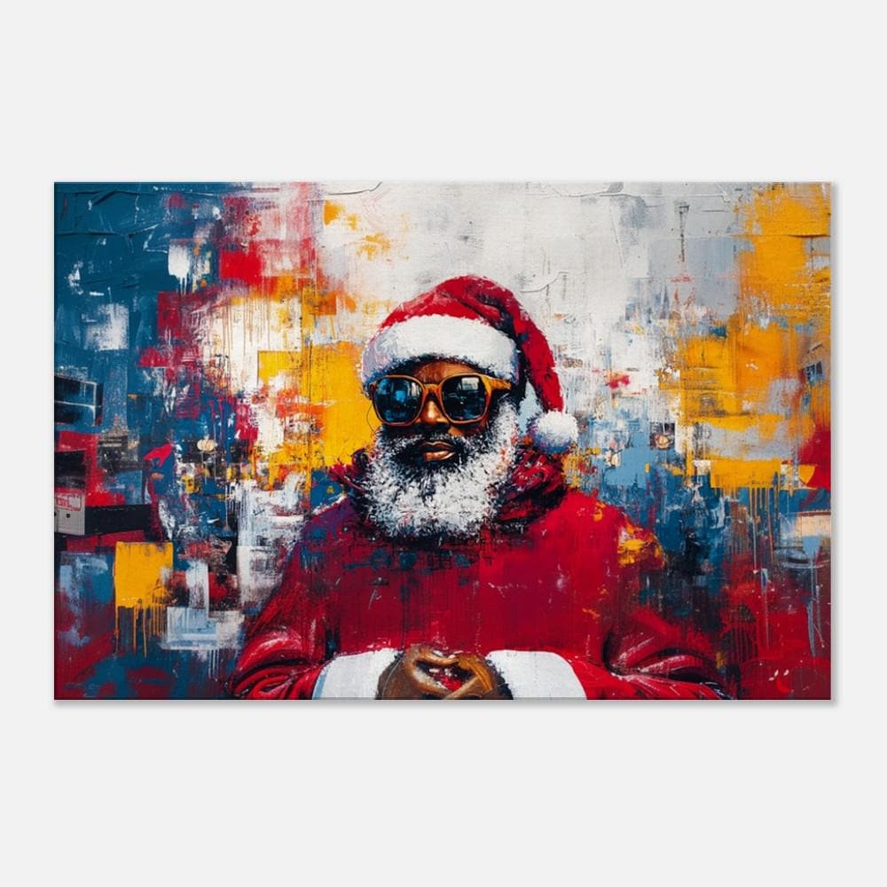 Black Santa Canvas Print - Basquiat-Inspired Urban Christmas Art for Living Room Decor - MoomZee Artwork -