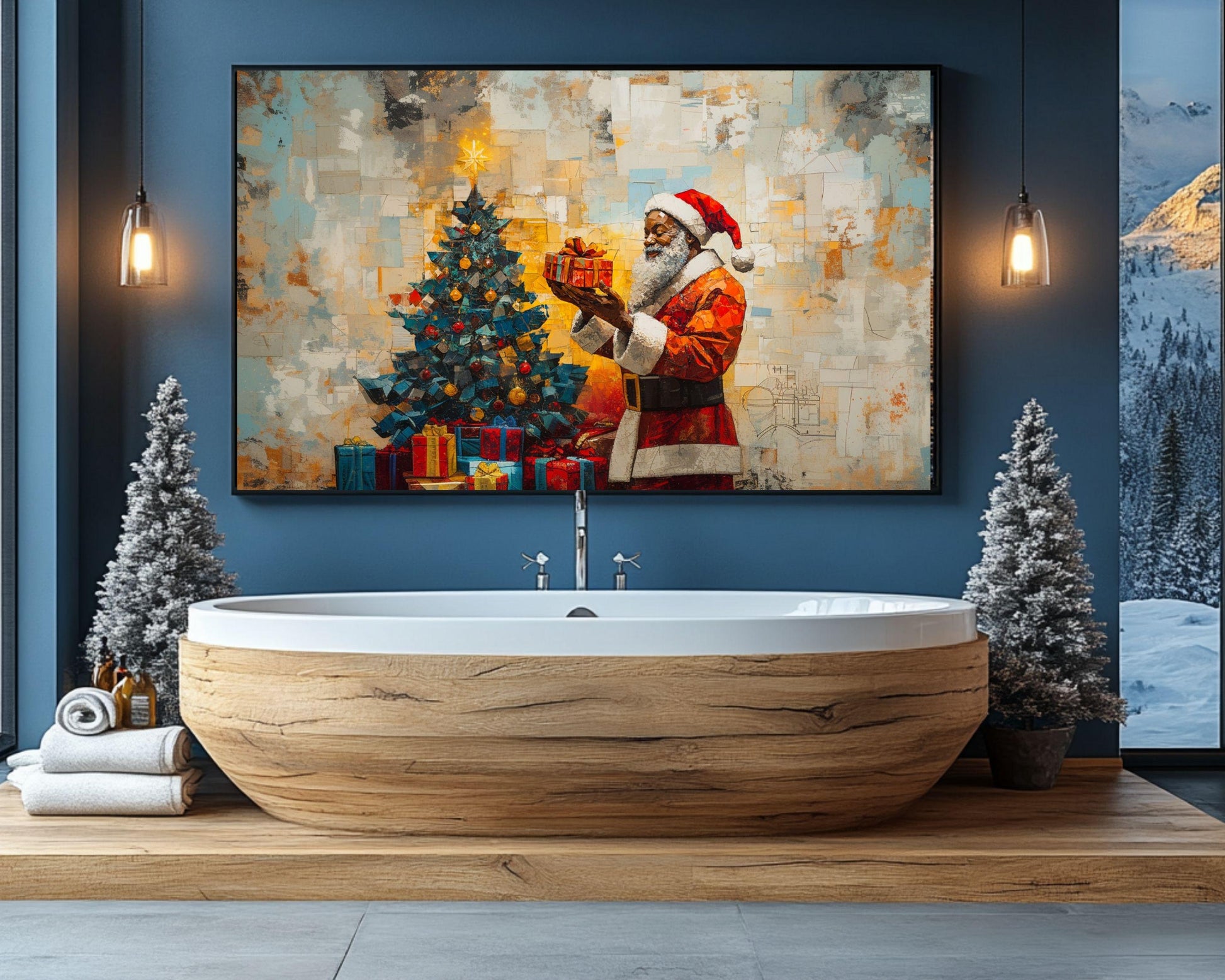 Black Santa Canvas Print - Christmas Decor for Cozy Homes & Gifts - MoomZee Artwork -