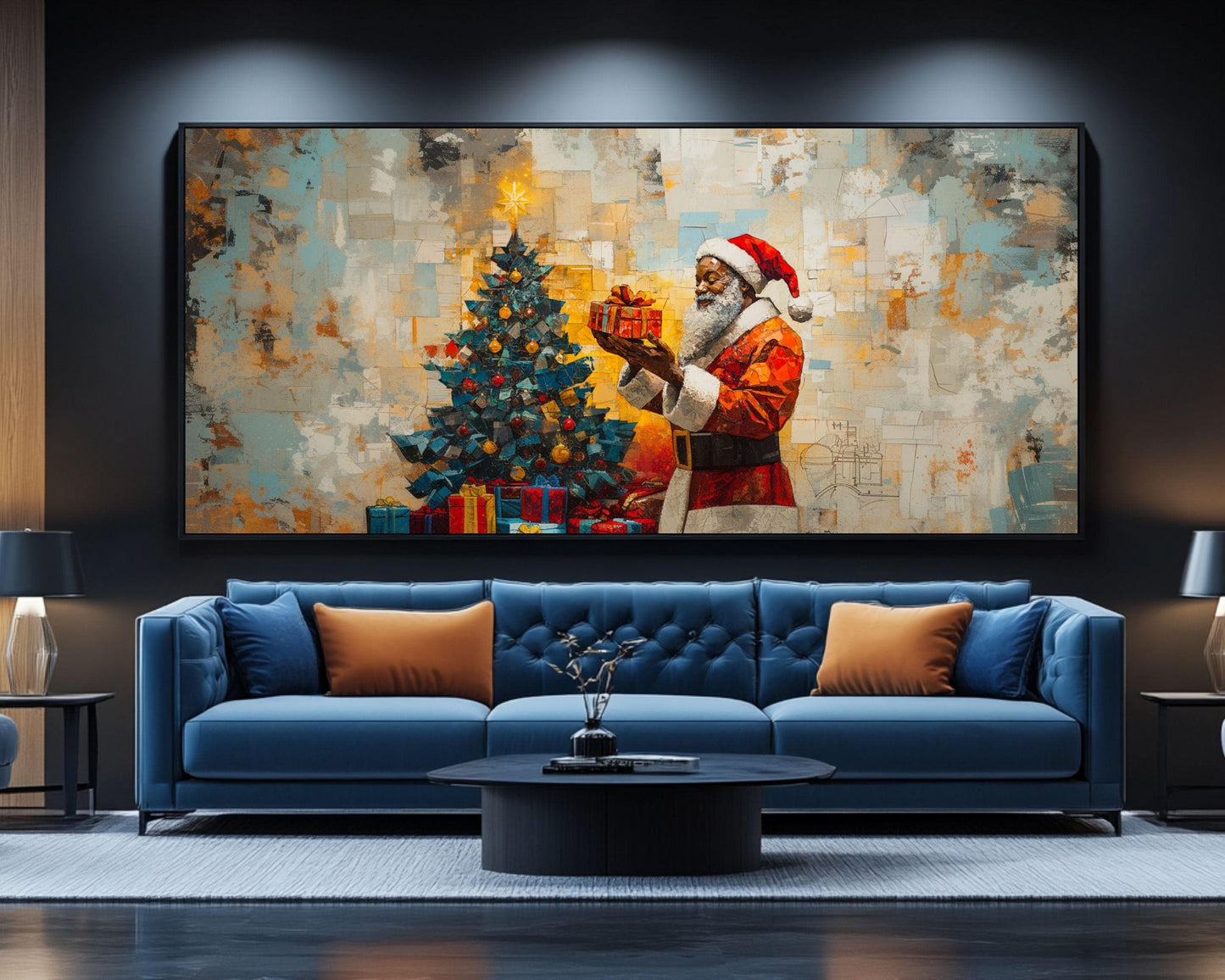 Black Santa Canvas Print - Christmas Decor for Cozy Homes & Gifts - MoomZee Artwork -