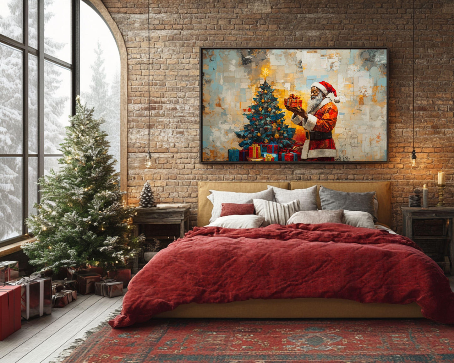 Black Santa Canvas Print - Christmas Decor for Cozy Homes & Gifts - MoomZee Artwork -