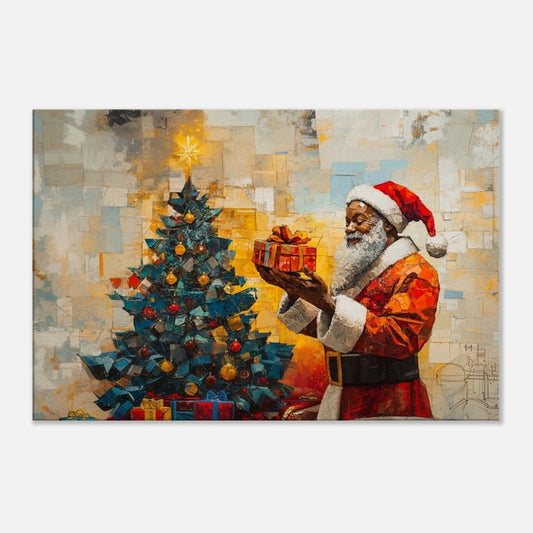 Black Santa Canvas Print - Christmas Decor for Cozy Homes & Gifts - MoomZee Artwork -