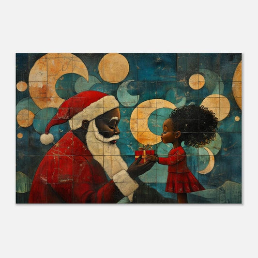 Black Santa Canvas Print - Christmas Gift Art for Living Room & Kids Room Decor - MoomZee Artwork -