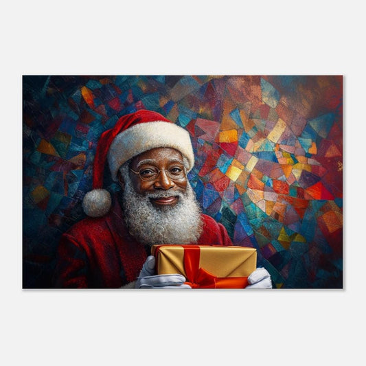 Black Santa Canvas Print - Festive Christmas Decor for Living Room or Office - Vibrant Mosaic Art for Holiday Gifting - MoomZee Artwork -