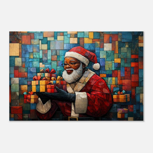 Black Santa Canvas Print - Festive Christmas Decor for Living Room - MoomZee Artwork -