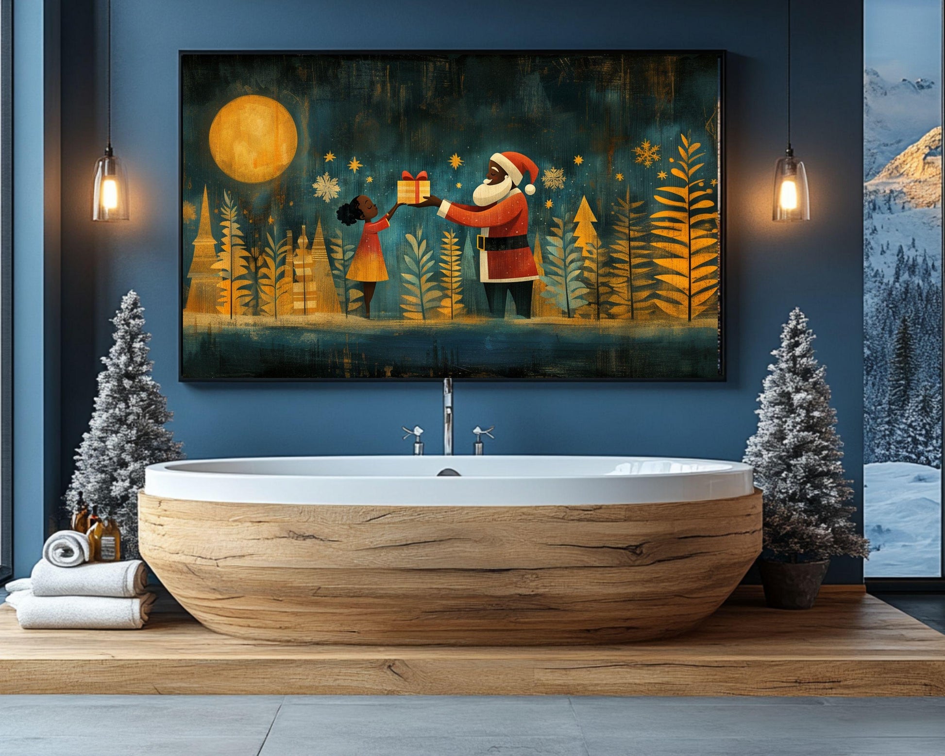 Black Santa Canvas Print - Festive Christmas & Winter Decor for Living Room or Kids' Room - Unique African American Holiday Art Gift - MoomZee Artwork -