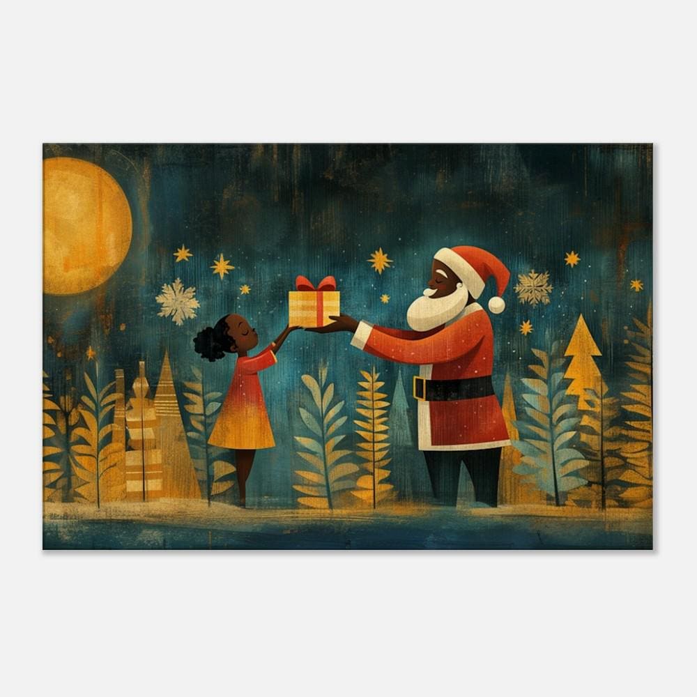 Black Santa Canvas Print - Festive Christmas & Winter Decor for Living Room or Kids' Room - Unique African American Holiday Art Gift - MoomZee Artwork -