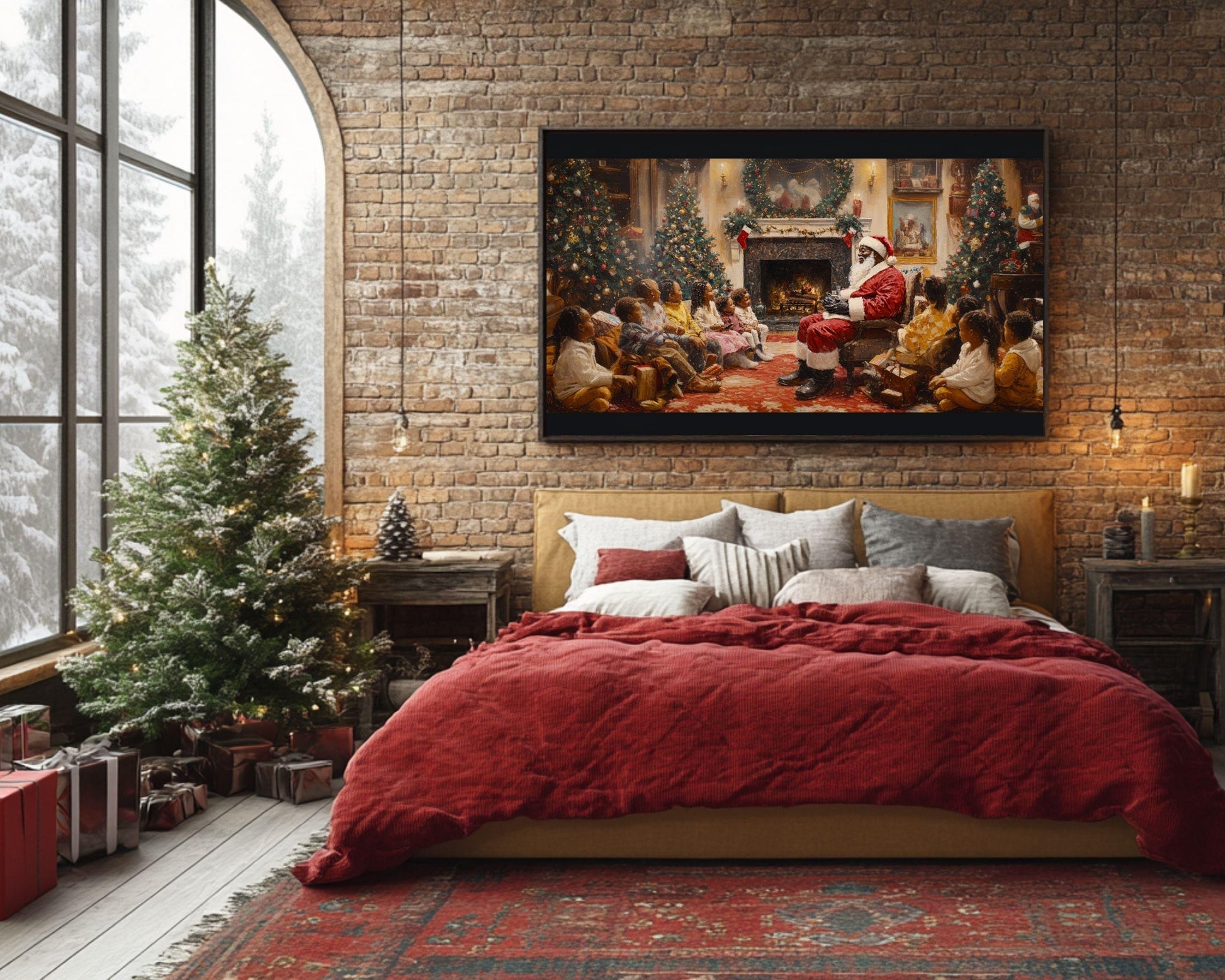 Black Santa Canvas Print - Festive Living Room Decor for Christmas Joy & Family Gatherings - MoomZee Artwork -