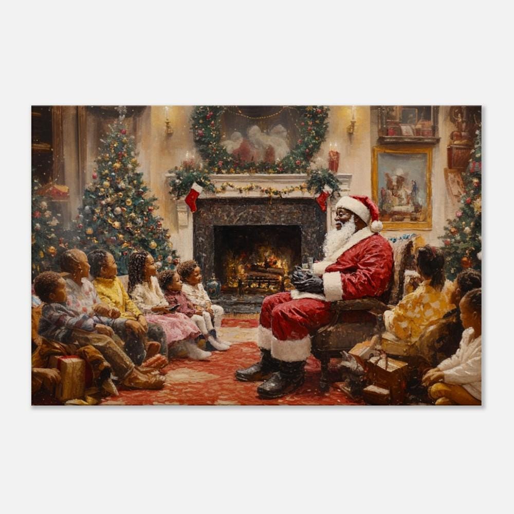 Black Santa Canvas Print - Festive Living Room Decor for Christmas Joy & Family Gatherings - MoomZee Artwork -