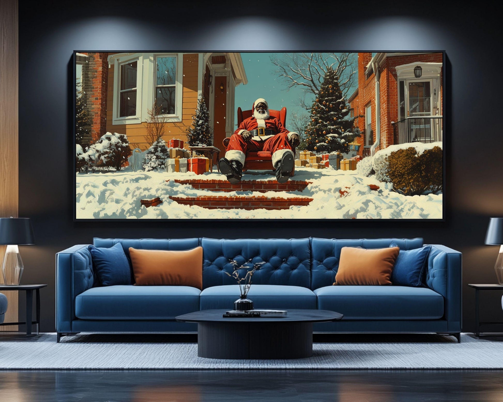 Black Santa Canvas Print - Holiday Home Décor for Living Rooms & Entryways - Perfect Christmas Gift - MoomZee Artwork -