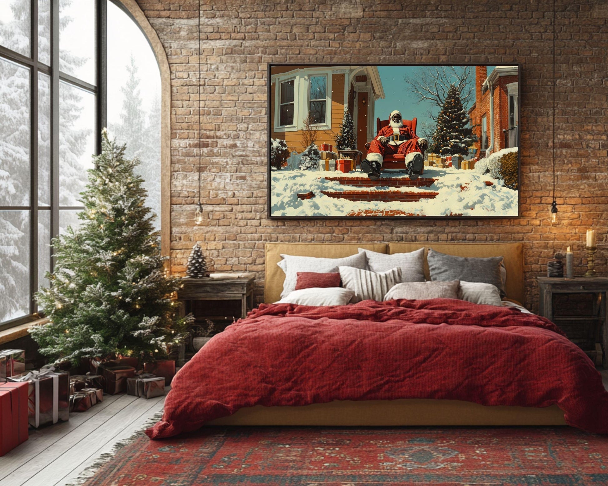 Black Santa Canvas Print - Holiday Home Décor for Living Rooms & Entryways - Perfect Christmas Gift - MoomZee Artwork -