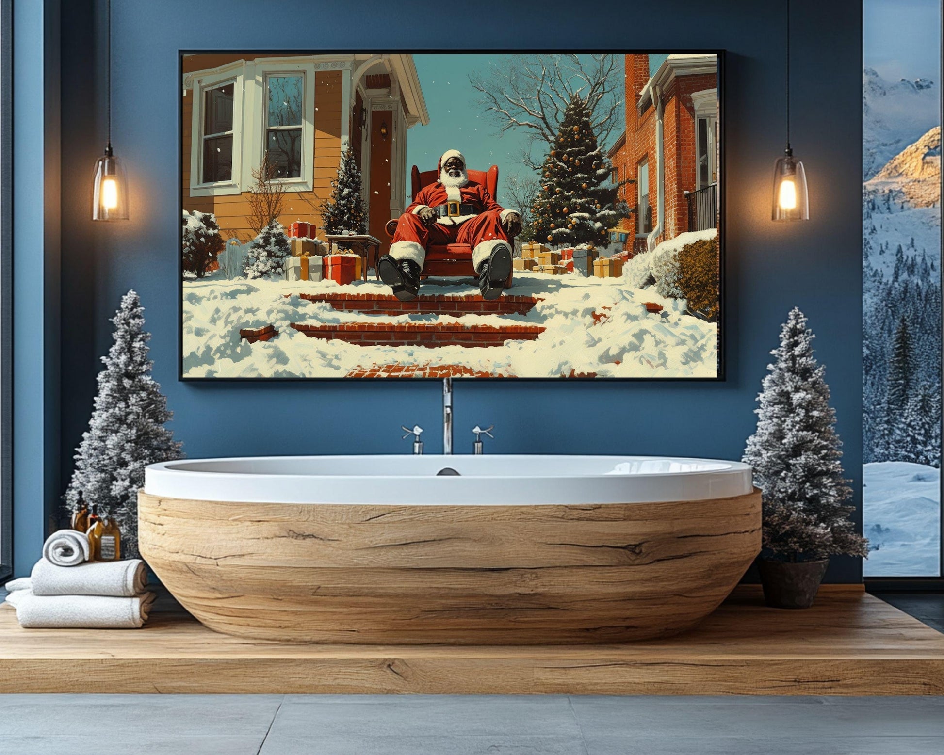 Black Santa Canvas Print - Holiday Home Décor for Living Rooms & Entryways - Perfect Christmas Gift - MoomZee Artwork -