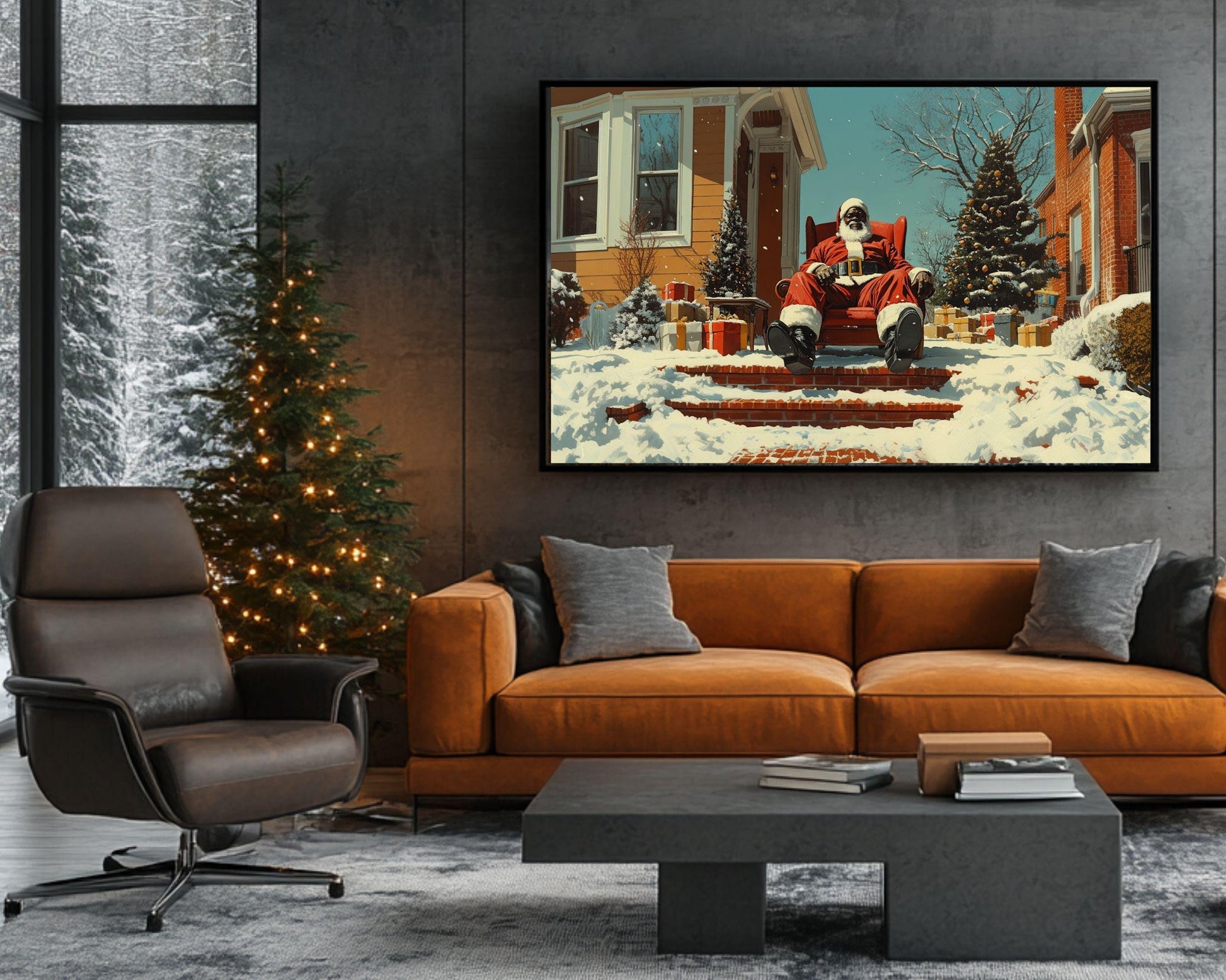 Black Santa Canvas Print - Holiday Home Décor for Living Rooms & Entryways - Perfect Christmas Gift - MoomZee Artwork -