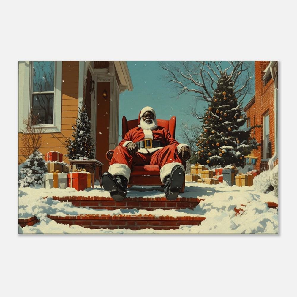 Black Santa Canvas Print - Holiday Home Décor for Living Rooms & Entryways - Perfect Christmas Gift - MoomZee Artwork -