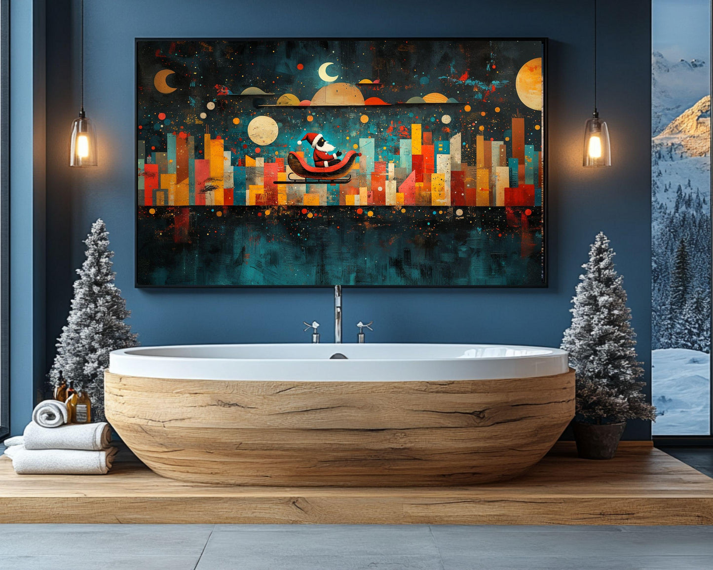 Black Santa Canvas Print – Sleigh Ride Christmas Decor for Modern Homes, Living Room Art, African American Holiday Gift - MoomZee Artwork -