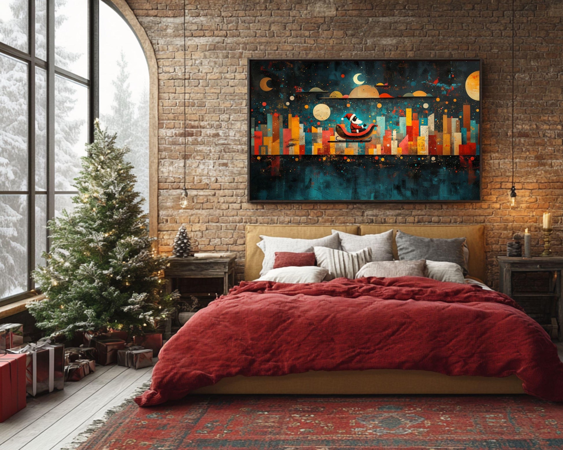 Black Santa Canvas Print – Sleigh Ride Christmas Decor for Modern Homes, Living Room Art, African American Holiday Gift - MoomZee Artwork -