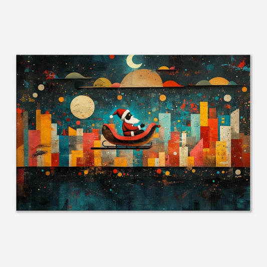 Black Santa Canvas Print – Sleigh Ride Christmas Decor for Modern Homes, Living Room Art, African American Holiday Gift - MoomZee Artwork -