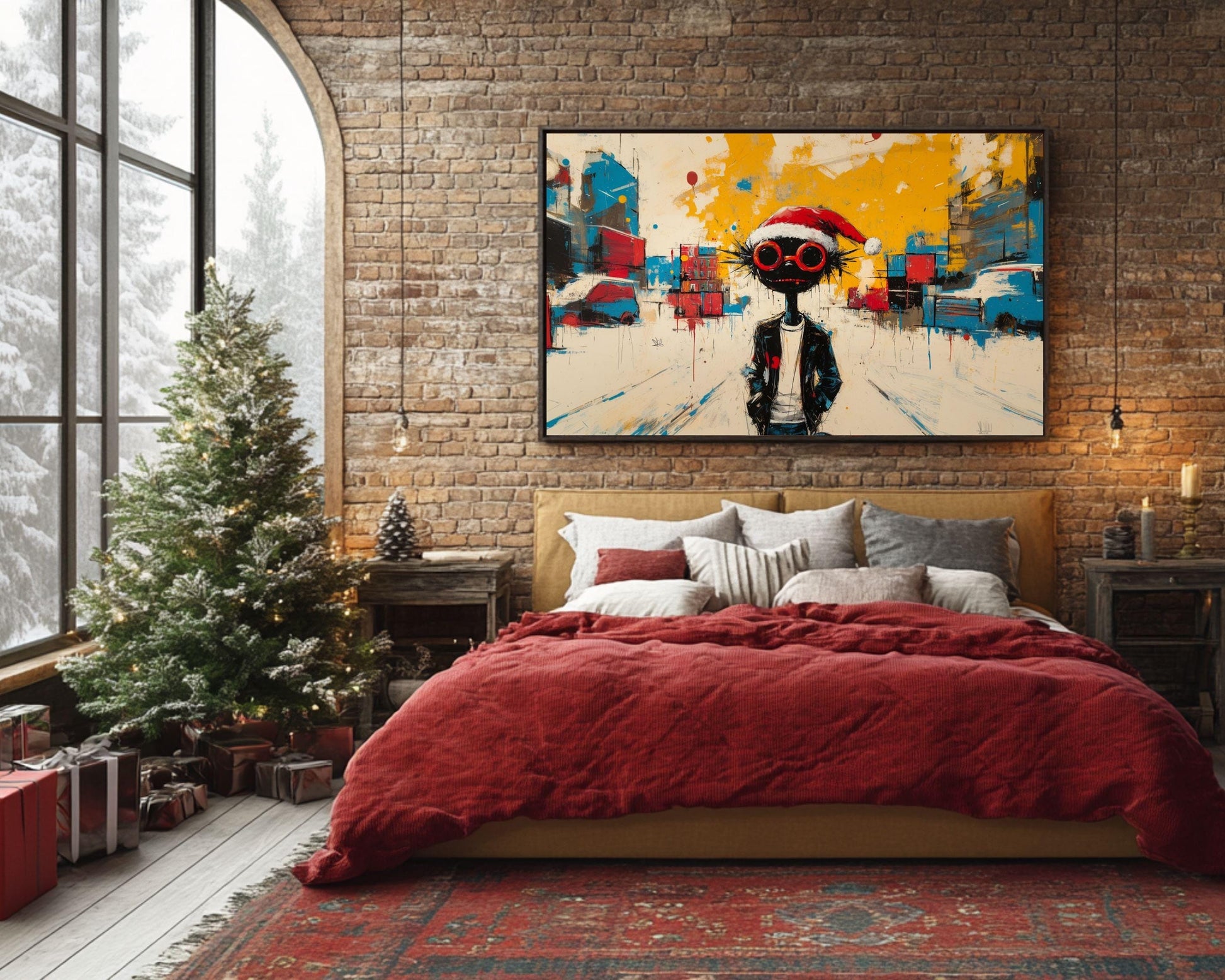 Black Santa Canvas Print - Urban Street Art Inspired Holiday Decor for Contemporary Spaces - MoomZee Artwork -