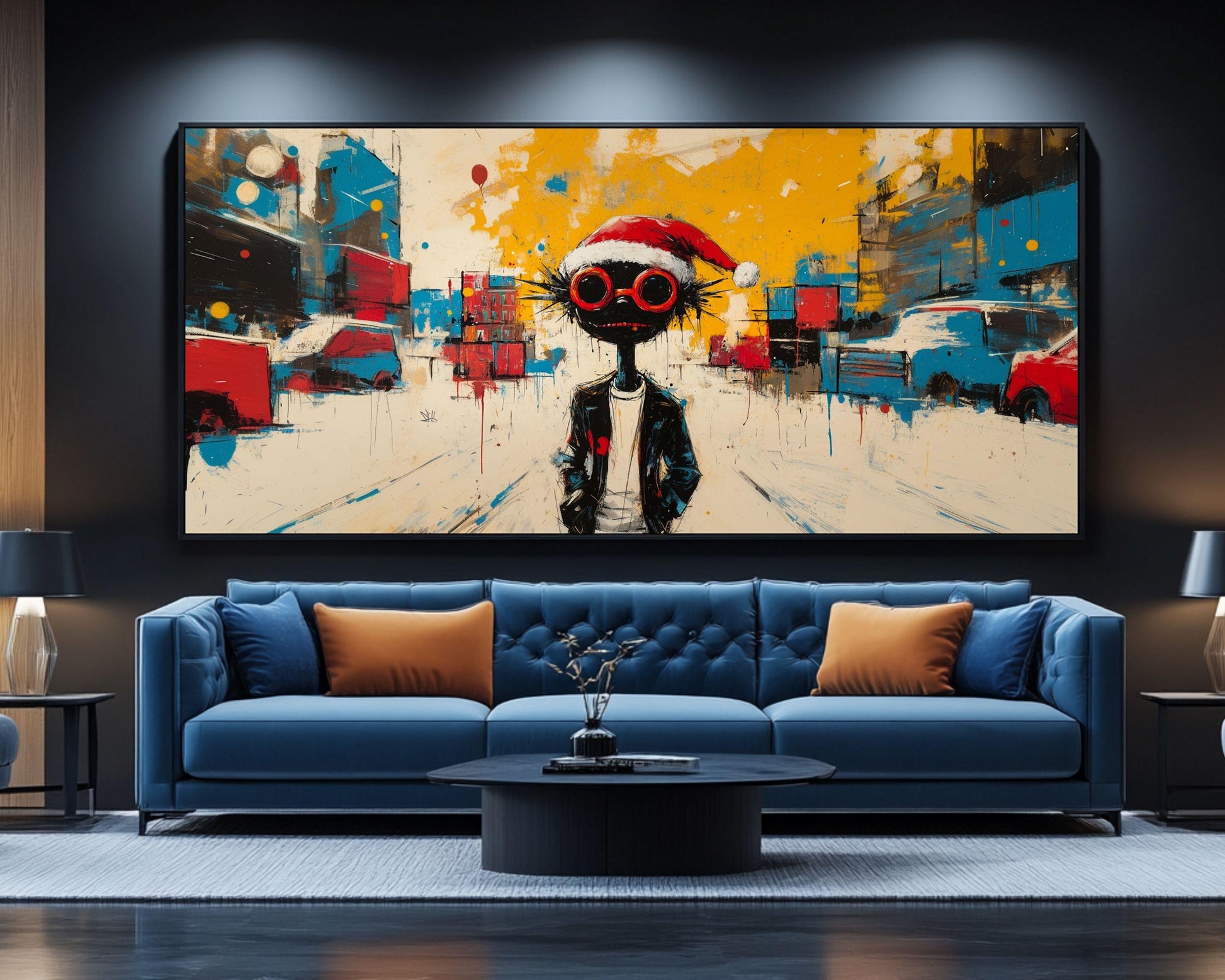 Black Santa Canvas Print - Urban Street Art Inspired Holiday Decor for Contemporary Spaces - MoomZee Artwork -