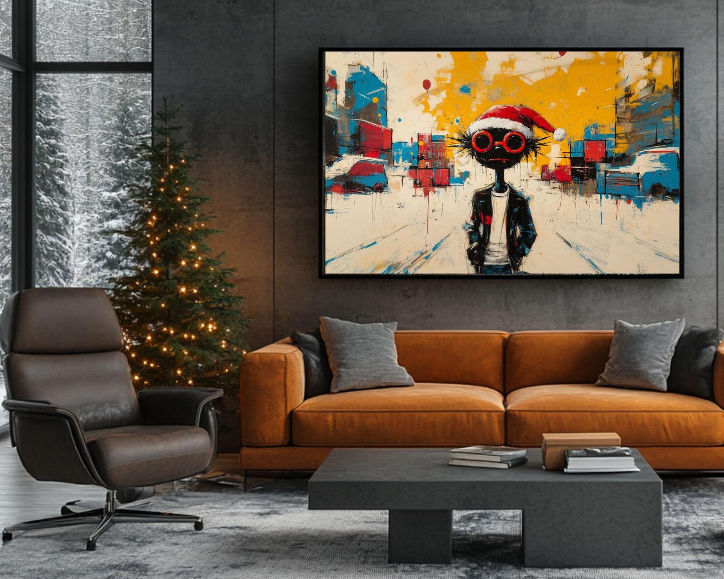 Black Santa Canvas Print - Urban Street Art Inspired Holiday Decor for Contemporary Spaces - MoomZee Artwork -