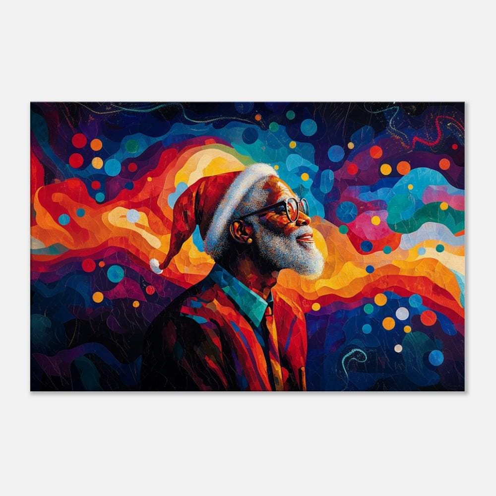 Black Santa Canvas Print - Vibrant Abstract Christmas Art for Living Room Decor & Gifts - MoomZee Artwork -