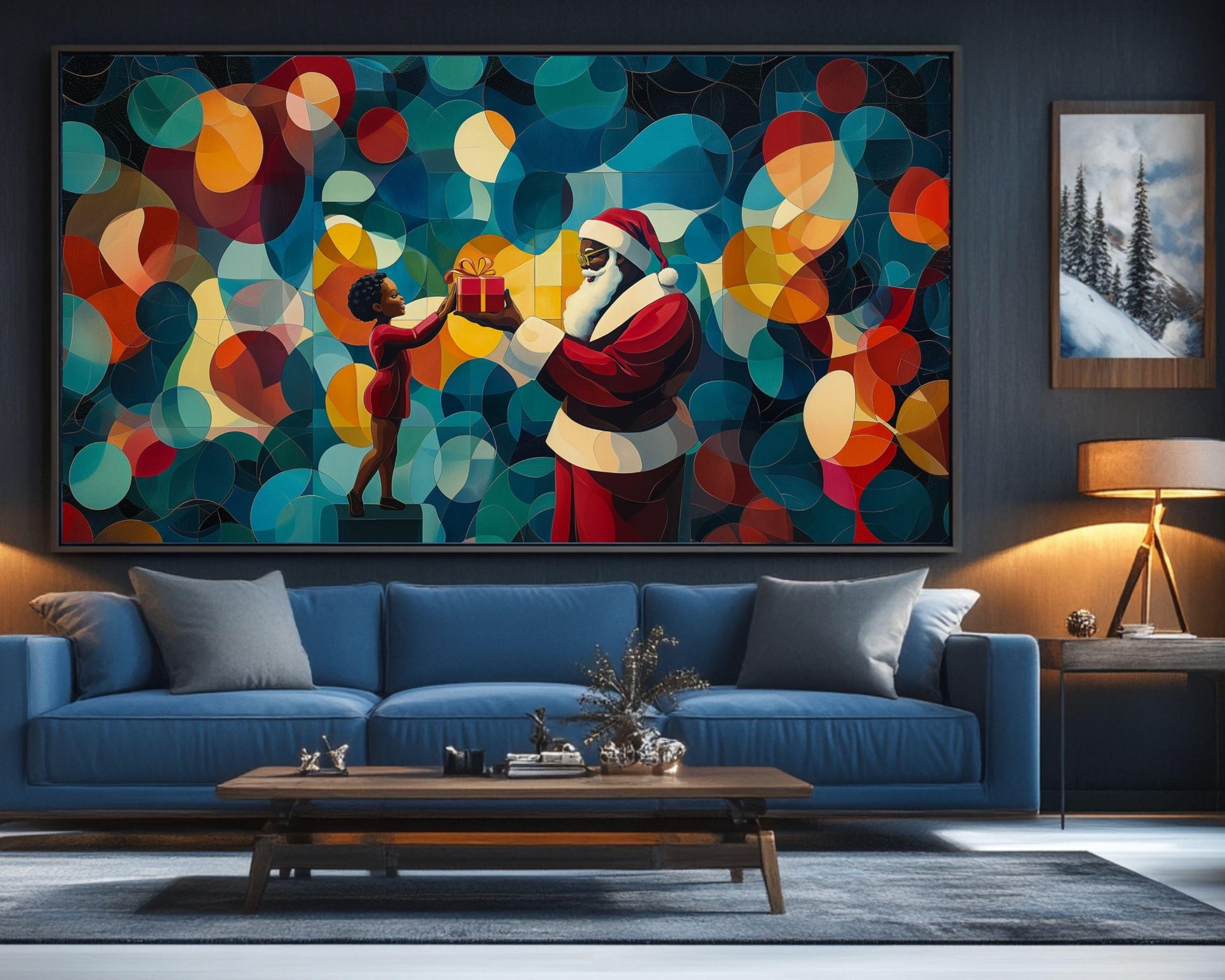 Black Santa Canvas Print - Vibrant Festive Decor for Kids Room or Living Room - MoomZee Artwork -