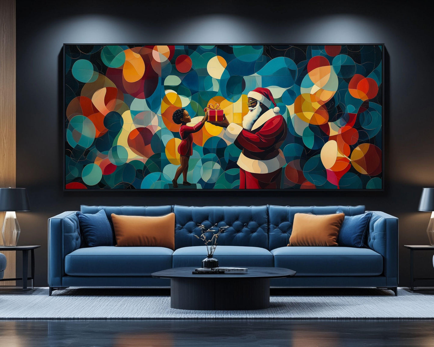 Black Santa Canvas Print - Vibrant Festive Decor for Kids Room or Living Room - MoomZee Artwork -